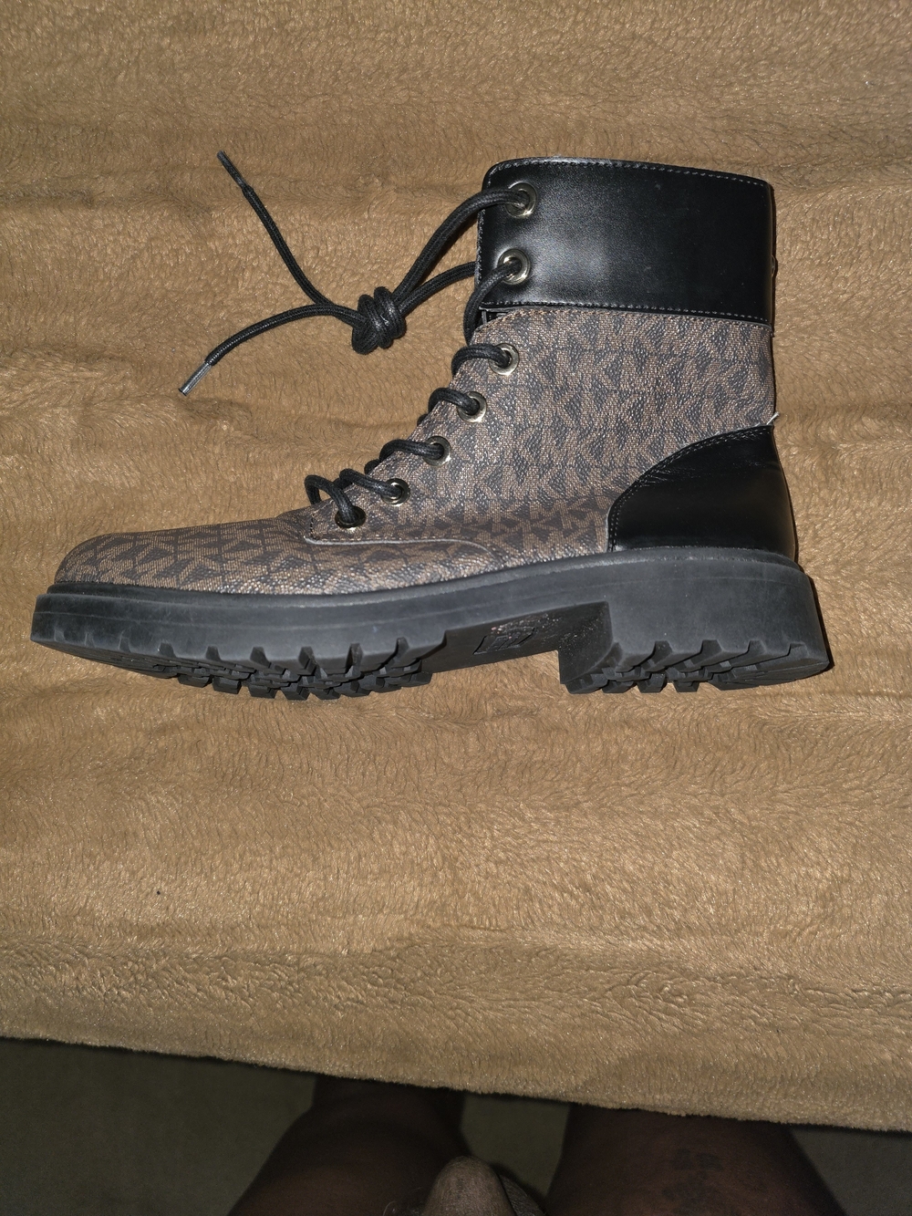 Womens Brown Logo-Print Lace-Up Combat Boot
